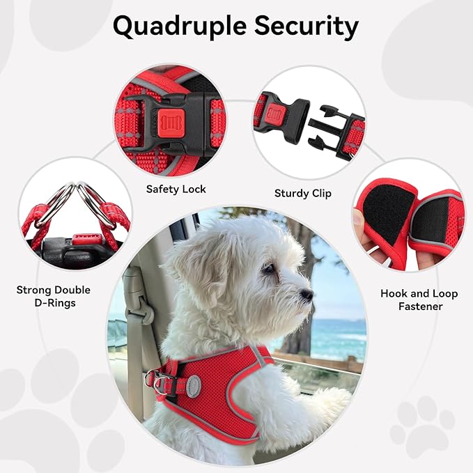 Joytale Small Dog Harness, Breathable Mesh Step-in Vest, Reflective Soft Padded Harnesses for Small and Medium Dogs, Red, M