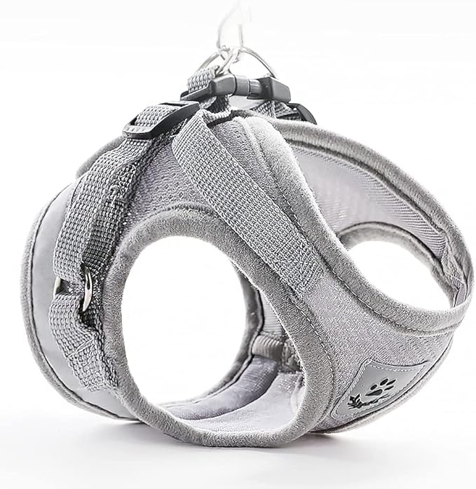FEimaX Dog Harness and Leash Set for Walking, Soft Mesh Adjustable Easy Control Lightweight Cat Vest Harnesses with Reflective Strips, Escape Proof Small Dogs Cats Vests (Grey, X-Small)