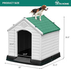 YITAHOME Plastic Dog House, Waterproof Indoor Outdoor Doghouse for Large or Small Dog, with Air Vents and Elevated Floor, Easy Assemble and Clean