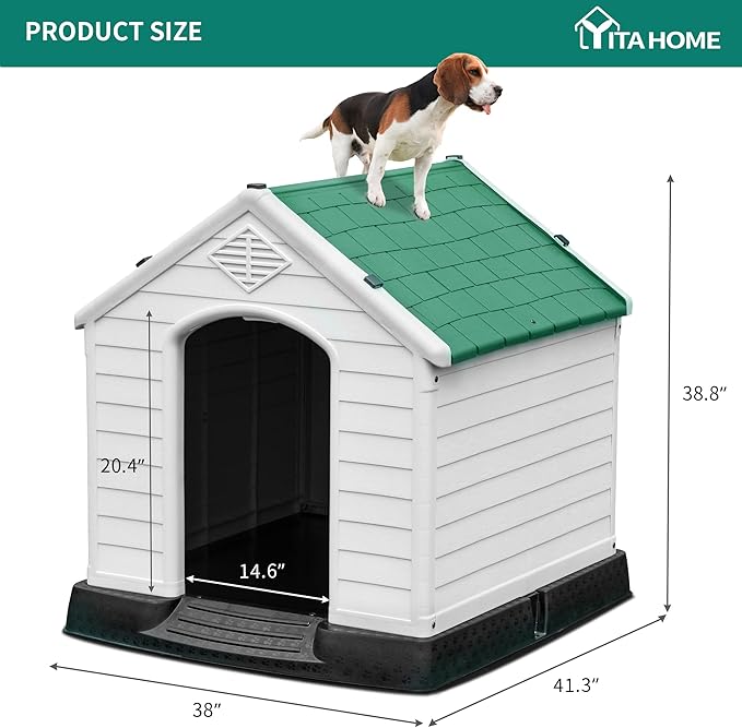 YITAHOME Plastic Dog House, Waterproof Indoor Outdoor Doghouse for Large or Small Dog, with Air Vents and Elevated Floor, Easy Assemble and Clean