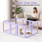 DIY Clear Acrylic Dog Playpen House,Quick Easy Assembly and Disassembly,Strong Floor Suction,Indoor and Outdoor Use,Easy Cleansing Puppy Fence (Purple, 23.6" H, 10PCS)
