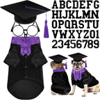 5 Pcs Dog Graduation Costume Set Include 2026 Pet Graduation Gown with Stole Puppy Grad Cap Lensless Glasses DIY Letter Stickers for Dogs Cats Holiday Costume Accessory(Black Purple,M)