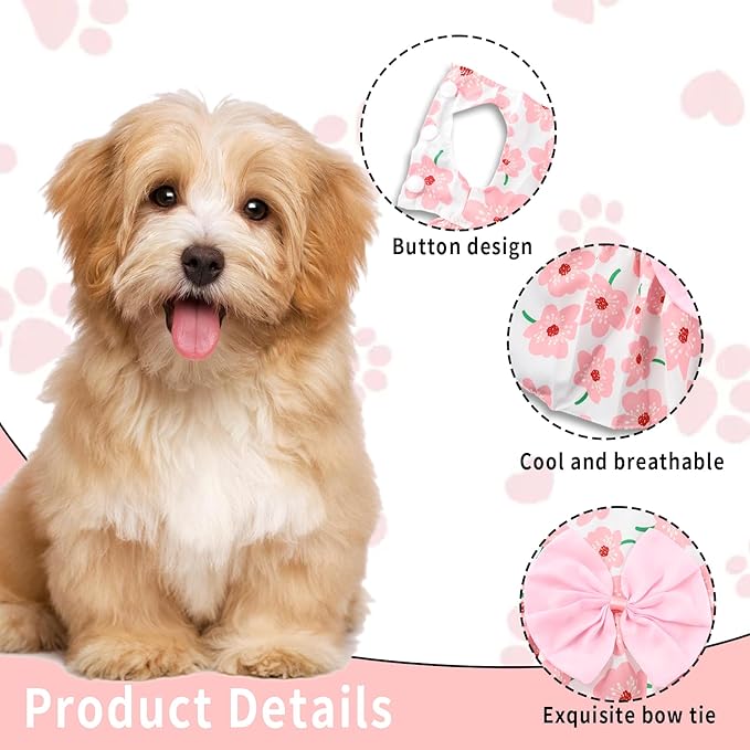5 Pcs Dog Dresses Floral Puppy Cat Pet Dresses Dog Bowknot Dresses for Medium Dogs Girls Puppy Summer Floral Skirts Outfits Cute Princess Pet Dress for Female Yorkie Cats Dogs Pets