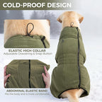 Mihachi Dog Snow Suit Dog Coat Soft Fleece Pullover Pajamas, Pet Windproof Warm Cold Weather Jacket with Zipper, Reflective Jumpsuit Apparel Outfit Clothes for Medium Dog, Army Green M