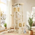68.9-inch (175cm) Multi-Level Cat Tree with 2 Scratching Boards, 2 Plush Beds, Hammock & Toy Ball for Indoor Cats(Beige)