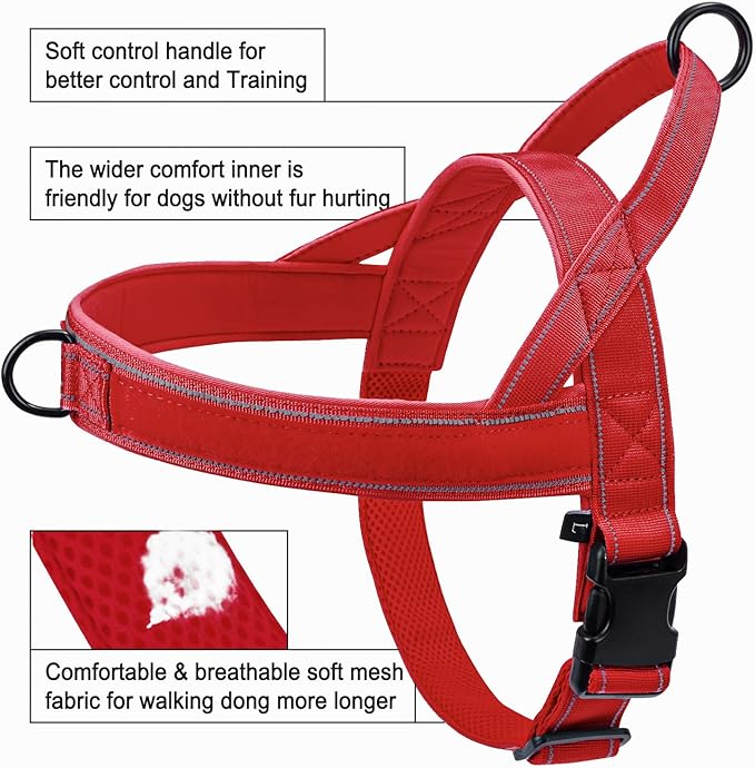 Red No Pull Dog Harness for Small Medium Large Sized Dog, Reflective Escape Proof Adjustable Dog Harnesses with 2 Patch, M