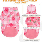KOOLTAIL Spring Dog Hoodie Pet Clothes Sweater with Hat and Pocket for Medium Large Size Dogs Outdoor Picnic Camping, Insect Protection Anti-Hair Loss, Soft Fleece Dog Hooded Sweatshirt, Pink Flower L
