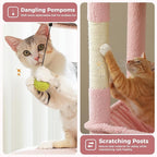 Flower Cat Tree for Large Cats, 59" Tall Cat Tower with Soft Flower Perch, Multi-Level Tower with Spacious Condo, Large Hammock and Scratching Posts, Sturdy Play House for Indoor Cats, Pink