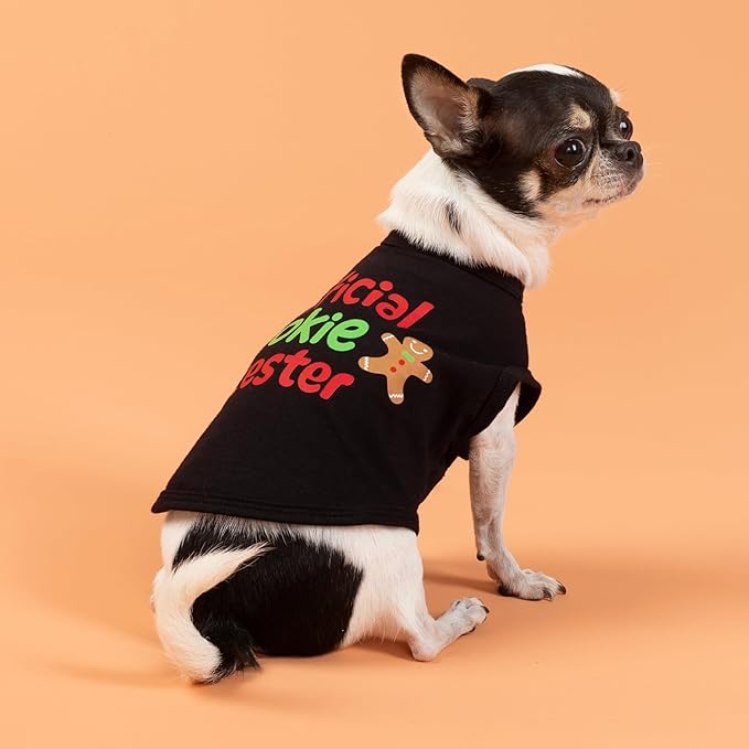 Fitwarm Official Cookie Tester Funny Dog Shirt, Christmas Dog Clothes for Small Dogs Boy Girl, Holiday Doggy Tshirt, Pet Outfit, Gingerbread, Black, Red, Green, XS