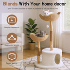 46" Modern Cat Tree Tower for Large Cats, Multi-Level Cat Tower with 2 Baskets, Scratching Posts & Plush Bed, Solid Wood Climbing Structure for Indoor Cats, Aesthetic Cat Condo Furniture