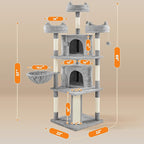 Yaheetech | 68.5in Cat Tree | for Large Cats | Multi-Level Cat Tower with 3 Wide Perches, Large Condo | Stable Pet Play House w/Sisal-Covered Scratching Posts & Board | Light Gray