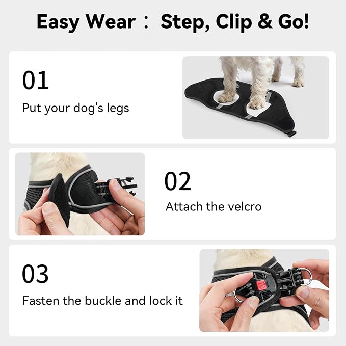 Joytale Small Dog Harness, Breathable Mesh Step-in Vest, Reflective Soft Padded Harnesses for Cats and Puppies Dogs, Black, XXXS