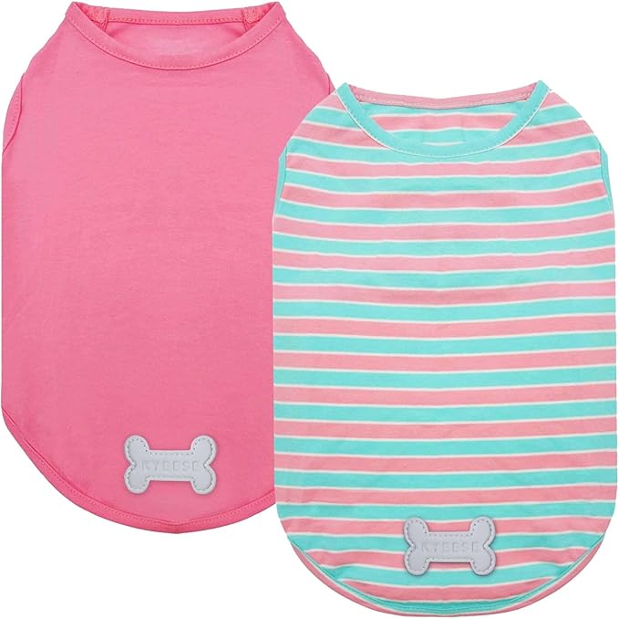 KYEESE 2Pack Dog Shirt, Soft Striped Dogs T Shirts, Lightweight Pet Tank Top, Sleeveless Dog Shirt for Small Dogs, Stretchy Comfortable Pet Vest, Pink, XL