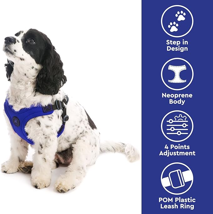 Gooby Escape Free Sport Harness - Blue, Medium - No Choke Step-in Patented Neoprene Small Dog Harness with Four-Point Adjustment - Perfect on The Go Dog Harness for Medium Dogs No Pull and Small Dogs