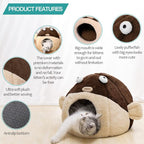 Cat Beds for Indoor Cats - Cat Bed Cave with Removable Washable Cushioned Pillow, Soft Plush Premium Cotton No Deformation Pet Bed, Lively Pufferfish cat House Design, Brown, Multiple Sizes