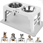 Elevated Dog Bowls for Medium Size Dogs with Mat, Non-Slip Dog Feeder with 1*Stainless Steel Dishes & 1*Slow Feeder Bowl, 5 Heights Adjustable Raised Bowls for 3.15″-8.66″-9.84″-11.02″-12.2″