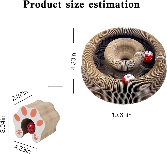 2pcs Cat Toy Scratch Board - Foldable Accordion Cat Scratching Board with Bell Ball - Interactive Cardboard Scratcher cat Toys for Engaging Play