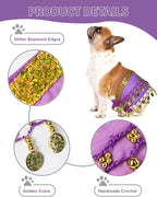 Dog Belly Dancer Costume - Puppy Outfit with Sequin Waist Chain & Hip-Shaking Skirt - Ideal for Corgi and Puppy Birthday Parties or Halloween Celebrations(Small,Purple)