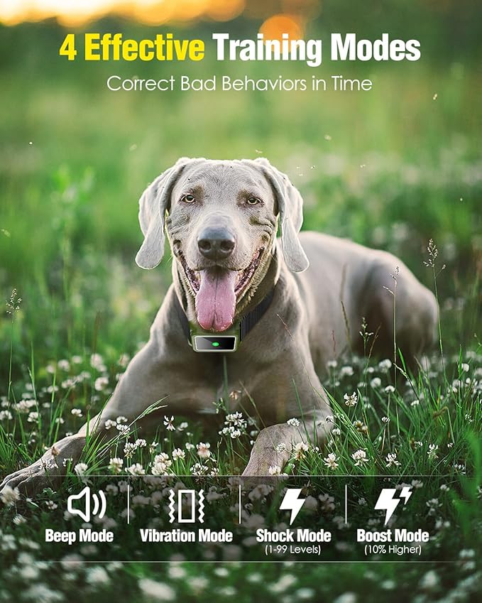 Dog Training Collar - 3300Ft Dog Shock Collar with Remote Control for Small Medium Large Dogs, LED Light IPX7 Waterproof Electric Collar with Beep Vibration Shock & Safety Lock