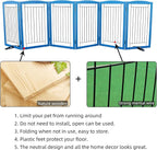 ZJSF Freestanding Dog Fence Indoor, Foldable Dog Gate for Doorways, Stairs or Hallways, Sturdy Wood Extra Wide Pet Gate with Support Feet for The House, Blue, 32 "Height-6 Panels