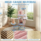 71" Flower Cute Cat Tree for Indoor Cats Large Adult, Tall Cat Tower with Scratching Post & Condo, Hammock, Aesthetic Cats Stand, Modern, Easy Assembly (Blue, 71" Tall)