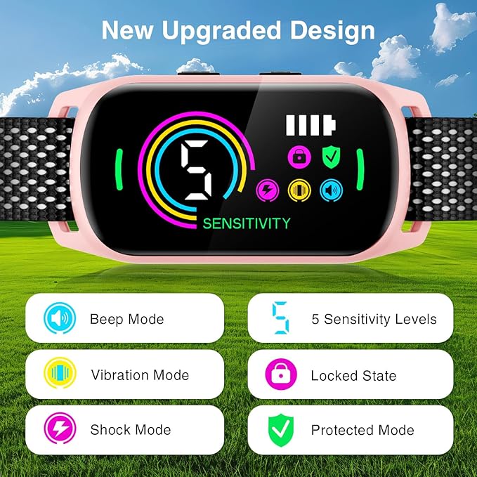 Bark Collar, 2 Pack Dog Bark Collar for Large Medium Small Dogs, Rechargeable Dog Bark Deterrent Devices, Smart Training Collar with Beep Vibration 5 Sensitivity, Anti Barking Device for Dogs (Pink)