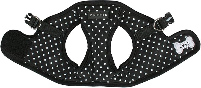 Puppia Dotty Step-in Vest Dog Harness No Pull No Choke Easy Wear Training Walking for Small Dog, Small, Black