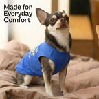 Parisian Pet Dog T-Shirt - Embroidered “ Awesome “ Dog Shirt - Pure Cotton and Lightweight Pet Clothes - Blue Sleeveless Pet Tee Shirts - Cute Puppy Clothes - Shirts for Small Dogs Boy - XS