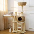 54 Inch Cat Tree for Indoor Cats, Tall Wooden Cat Tower with Scratching Posts, Rattan Condo and Perch, Multi-Level Cat Climber, Stylish Pet Furniture