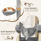 Tangkula 80 Inch Tall Cat Tree, Multi-Level Cat Tower with Sisal Scratching Posts, 2 Condos, Plush Perch, Hammock, Basket, Dangling Toys, Cat Climbing Furniture for Indoor Cats (Light Gray)