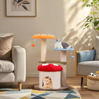 Tangkula Mushroom Cat Tree, 35 Inch Cute Cat Tower with Sisal Scratching Posts, Cat Condo, Padded Platforms, Dangling Balls, Multi-Level Modern Cat Furniture, Activity Center for Indoor Cats & Kittens