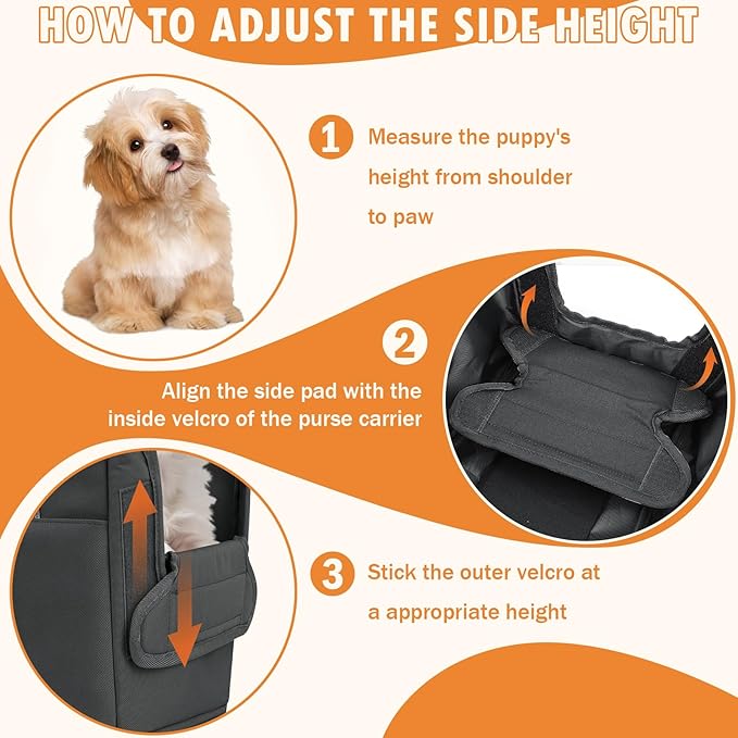 Dog Purse Carrier for Small Dogs Under 10 lbs with Pockets Adjustable Soft Sided Pad Extendable Dog Carriers Tote for Puppies with Safety Leash Clip for Travel Shopping (Dark Gray)