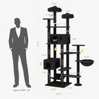 79inch Giant Cat Tree for Heavy Duty Big Cats, Multi-Level Luxury Cat Tower with Scratching Post, Cat Condo with Hammocks & Plush Perches for Indoor Cats Large Adult, Black