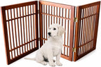 Urnporium Pet Dog Gate Freestanding, Strong Durable Folding Wooden Fence, Portable Acacia Hardwood Safety Barrier for Indoor & Outdoor Use (Brown Pet Gate, 3 Panel 24" Tall)