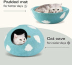 MEOWFIA Cat Cave – Premium Felt Cat Bed for Indoor Cats, Handmade Merino Wool (Cloud Nap Blue, Large)