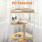 KIROJA Corner Cat Tower 58.4 Inches Tall Cat Tree with Scratching Post, Cat House Pet Furniture with Feeding Station and Climbing Platforms for Indoor Cats, White + Light Oak