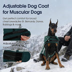 IECOii 4XL Winter Dog Coat - Adjustable Warm Fleece Jacket Reflective Cold Weather Coats Waterproof Dogs Vest for Barrel Chest Giant Breeds, Great Dane, Snow & Rain Walking, Skiing, Green, Sizes XXXXL