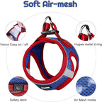 Dog Harness for Small Dogs and Leash Set, Honeycomb Grid, Reflective Lightweight Harness & Anti-Twist Pet Lead Multi Color, Size: XS-S-M. (S, Red & Blue)
