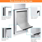 Ownpets Aluminum Large Dog Door, Pet Door with Magnetic Flap and Lockable Sliding Panel, Heavy Duty Doggy Door for Dogs Up to 100lbs(Silver)