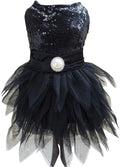 Tangpan Beam Waist Christmas Pet Costume Dog Dance Skirt Satin Camp Party Dress(Black,L)