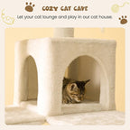 MWPO 63.8 inches Multi-Level Cat Tree for Large Cats with Sisal-Covered Scratching Posts, Padded Platform, Hammock and Condo,Stable Cat Tower Cat Condo Pet Play House-Beige