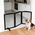 ZJSF Freestanding Dog Fence Indoor, Foldable Dog Gate for Doorways, Stairs or Hallways, Sturdy Wood Extra Wide Pet Gate with Support Feet for The House, Black, 24 "Height-3 Panels