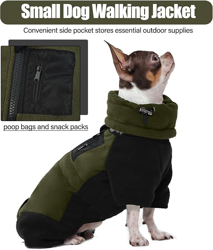 DENTRUN Small Dog Winter Coat, Warm Fleece Jacket with Removable Turtleneck, Dog Cozy Sweater for Puppy Cold Weather, Windproof Costume, Soft Woolly Pajamas