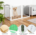ZJSF Freestanding Foldable Dog Gate - Extra Wide White Puppy Gate for Stairs & Doorways - Tall 4 Panels Wooden Pet Fence