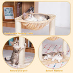 17" Cat Tree Tower with Hammock for Indoor Adult Cat Tower with Scratching Post Sisal Cat Scratcher with Soft Perch Hammock Stable Cat Stand White