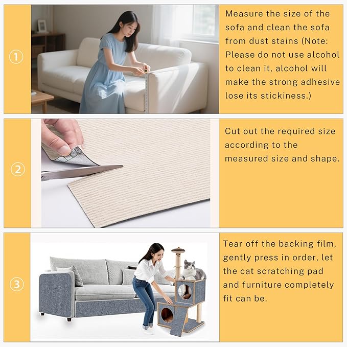 Cat Scratch Furniture Protector, 78.7x15.8inch Adhesive Cat Scratch Pad Deterrent for Furniture, DIY Climbing Cat Scratcher Couch Protector from Cat Claws Scratching for Indoor (Yellow)
