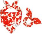E-Clover Valentine Cute Dog Bandana & Matching Scrunchie-Heart Dog Bandanas Red Pet Scarf Bib for Medium Large Dogs Girl Boy Owner Mothers Day Mom Gift