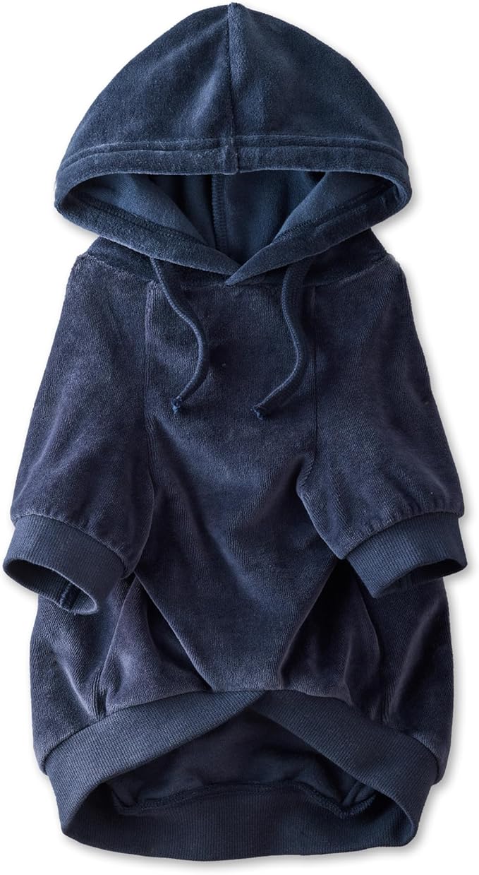 Cooper II Organic Cotton Velour Dog Hoodie Pet Coat for Small, Medium and Large Dogs, Navy, XX-Large (70-110 lbs)