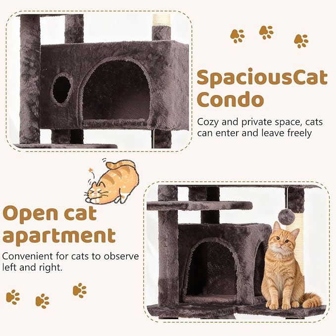 BestOffice 54 Inch Cat Tree, Multi-Level Cat Tower with Condo, Perches, Sisal Scratching Posts, Climbing Ladder,Indoor Activity Center Play House for Kittens & Adult Cats, Purple