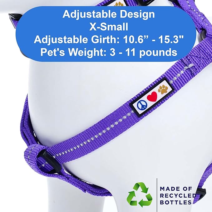 Pawtitas Recycled Reflective Step-in Dog Harness – Adjustable No-Pull Vest for Puppies to Seniors, Safe & Comfortable XS Purple